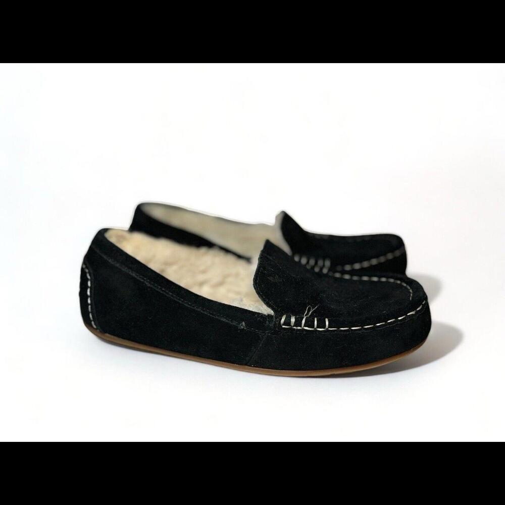 Koolaburra by UGG Lezly Black Suede Womens Faux Fur Moccasin Slippers Size 8
